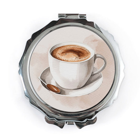 Coffee Cup Art Mirror, Espresso Drink Lover Compact, Watercolor Coffee Portable Mirror, Cafe Latte Coffee Design, Unique Coffee Gift - Tawshia