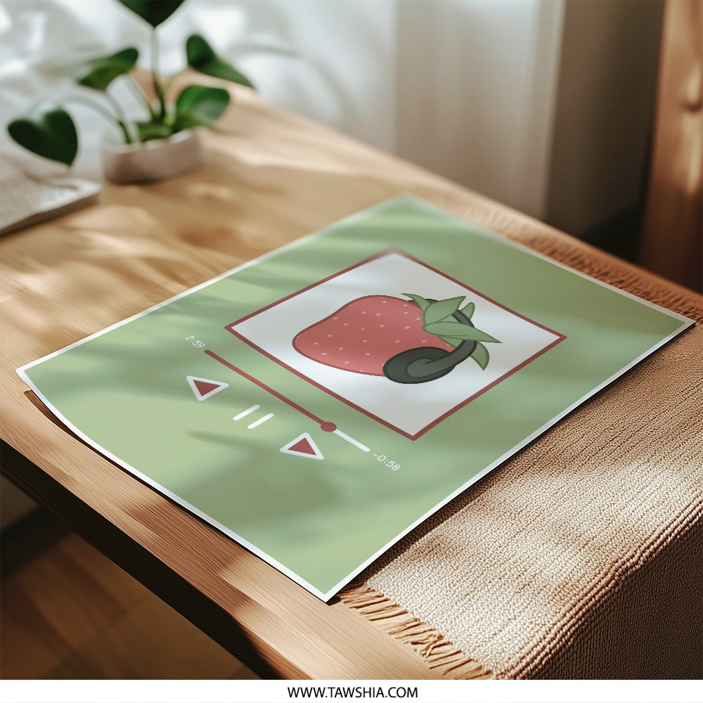 Strawberry Music Photographic Print, Cute Fruit Art, Playful Wall Decor, Modern Art Print, Quirky Kitchen Decor, Music Lover Gift - Tawshia