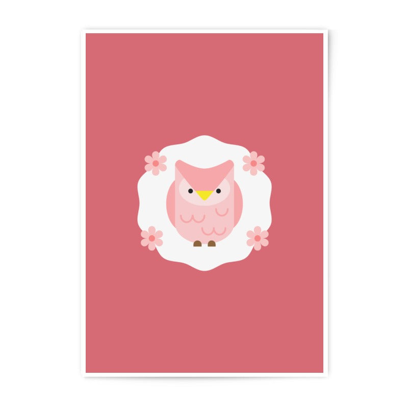 Pink Owl Photographic Prints, Cute Owl Art, Nursery Decor, Baby Room Art, Kids Room Prints, Floral Owl Prints, Childrens Wall Art - Tawshia