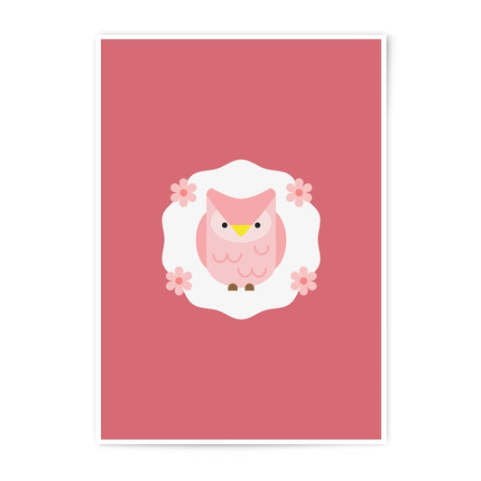 Pink Owl Photographic Prints, Cute Owl Art, Nursery Decor, Baby Room Art, Kids Room Prints, Floral Owl Prints, Childrens Wall Art - Tawshia
