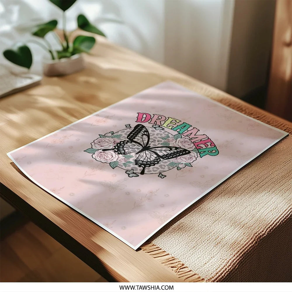 Dreamer Butterfly Photographic Prints, Floral Art Print, Wall Decor, Pastel Pink Print, Home Decor, Girly Room Decor, Aesthetic Art - Tawshia