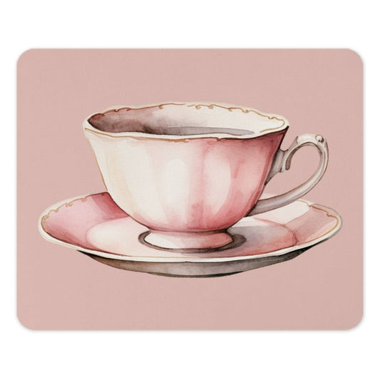 Pink Tea Cup Mouse Pad, Watercolor Teacup Art, Elegant Desk Accessory, Tea Lover Gift, Vintage Style Mousepad, Pretty Office Decor - Tawshia