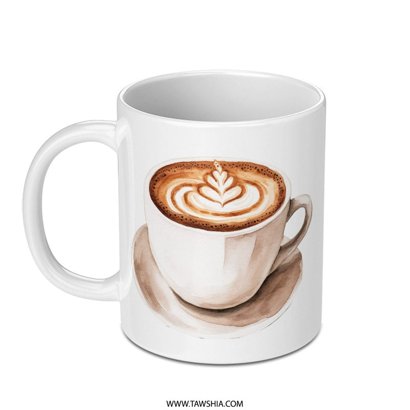 Latte Art Mug, Coffee Lover Gift, Watercolor Mug, Unique Coffee Mug, Ceramic Coffee Mug, Drinkware, Hot Beverage Cup, Kitchen Decor Mug - Tawshia