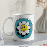 Retro Smiley Daisy Mug, 70s Flower Power, Groovy Aesthetic, Cute Happy Mug, Trendy Gift Idea - Tawshia