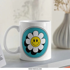 Retro Smiley Daisy Mug, 70s Flower Power, Groovy Aesthetic, Cute Happy Mug, Trendy Gift Idea - Tawshia