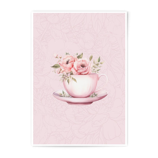 Pink Floral Teacup Photographic Prints, Watercolor Flower Art, Home Decor, Wall Art, Kitchen Art Print, Botanical Photography, Gift Idea - Tawshia