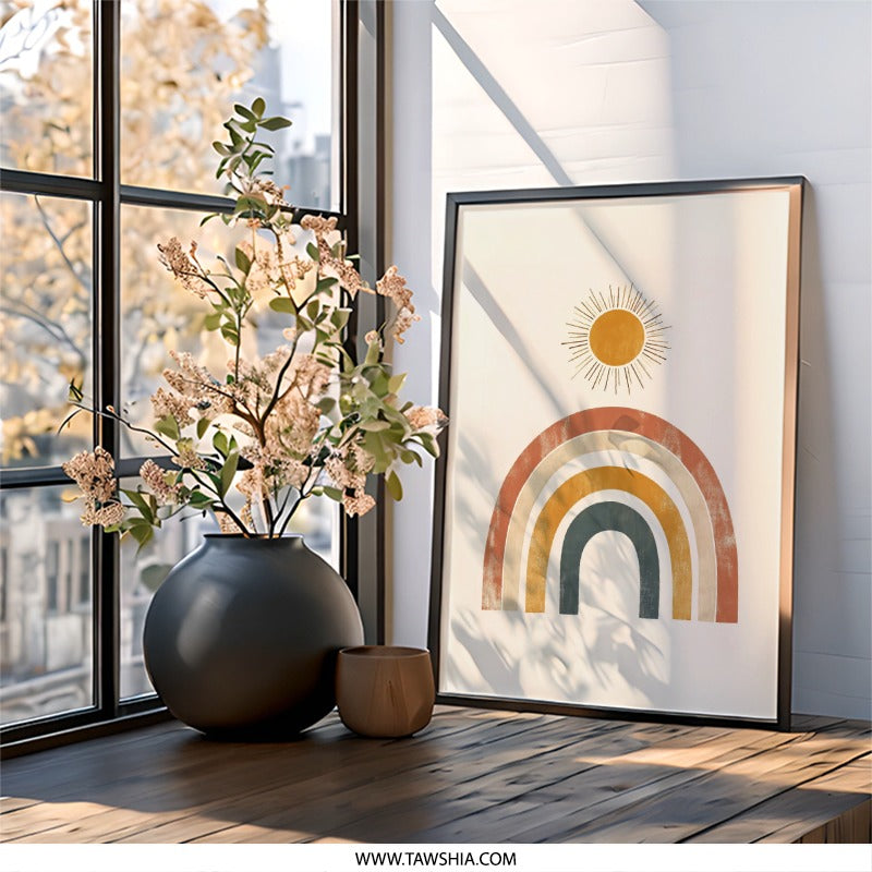 Boho Rainbow Wall Art, Sun Print, Abstract Art Print, Modern Wall Decor, Minimalist Art, Kids Room Decor, Nursery Wall Art, Home Decor - Tawshia