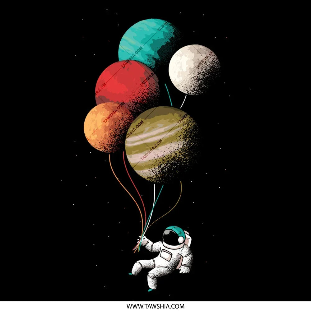 Astronaut Holding Planet Balloons Artwork product