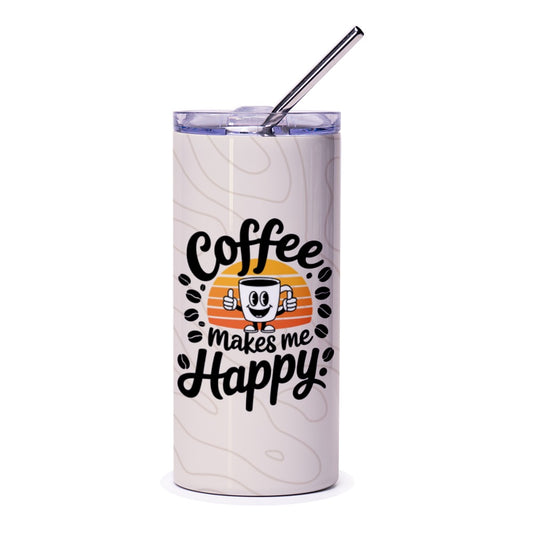 Coffee Makes Me Happy Tumbler, Cute Coffee Mug, Happy Coffee Cup, Coffee Lover Gift, Drinkware Tumbler, Gift for Friend, Office Coffee - Tawshia