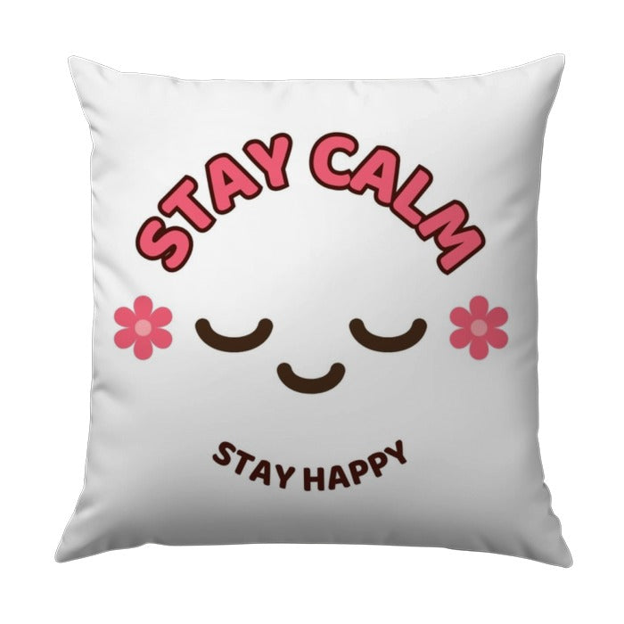 Stay Calm Happy Pillow, Cute Face Throw Pillow, Positive Affirmations, Relaxing Home Decor, Motivational Gift, Zen Pillow - Tawshia
