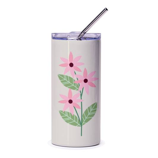 Floral Tumbler, Pink Flower Tumbler, Elegant Tumbler, Tumblers With Straw, Tumblers for Drinks, Floral Design, Gift Idea, Birthday Gift - Tawshia