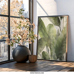 Botanical Wall Art, Tropical Leaves Print, Large Green Leaf Wall Decor, Modern Nature Art, Banana Leaf Illustration, Minimalist Art - Tawshia