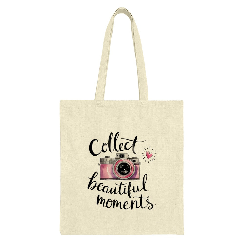 Collect Beautiful Moments Tote Bag, Camera Heart Design, Photo Lover Gift, Canvas Tote, Shopping Bag, Everyday Carry, Gift for Her - Tawshia