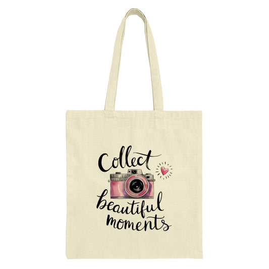 Collect Beautiful Moments Tote Bag, Camera Heart Design, Photo Lover Gift, Canvas Tote, Shopping Bag, Everyday Carry, Gift for Her - Tawshia