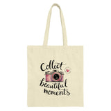 Collect Beautiful Moments Tote Bag, Camera Heart Design, Photo Lover Gift, Canvas Tote, Shopping Bag, Everyday Carry, Gift for Her - Tawshia
