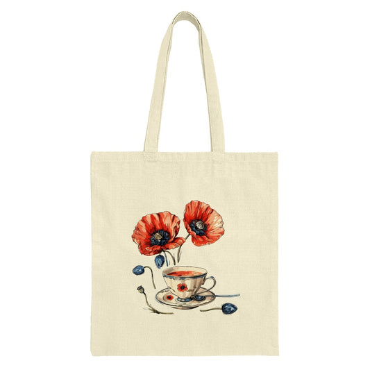 Poppy Tote Bag, Floral Tote, Flower Tote, Tea Cup Design Bag, Stylish Tote, Gift For Her, Everyday Tote Bag, Reusable Shopping Bag - Tawshia