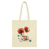 Poppy Tote Bag, Floral Tote, Flower Tote, Tea Cup Design Bag, Stylish Tote, Gift For Her, Everyday Tote Bag, Reusable Shopping Bag - Tawshia