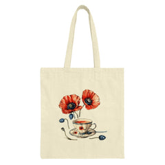 Poppy Tote Bag, Floral Tote, Flower Tote, Tea Cup Design Bag, Stylish Tote, Gift For Her, Everyday Tote Bag, Reusable Shopping Bag - Tawshia