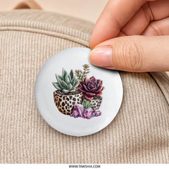 Succulent Pinback Button, Crystal Decor Button, Potted Plants Badge, Botanical Pin, Succulent Lover Gift, Cute Plant Jewelry - Tawshia