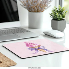 Ice Cream Cone Mouse Pad, Pink Dessert Mousepad, Cute Bow Mouse Mat, Fun Office Decor, Gift For Her, Desk Accessory - Tawshia