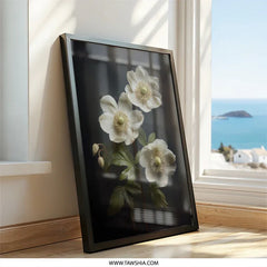 Anemone Wall Art, Floral Print, White Flowers Poster, Botanical Art, Modern Home Decor, Dark Background, Elegant Artwork, Wall Decor - Tawshia