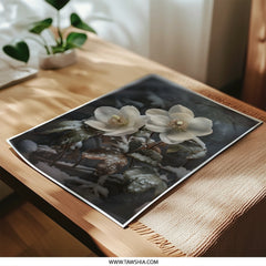 Winter Hellebore Photographic Print, Floral Photography, Botanical Wall Art, Moody Flower Picture, Winter Garden Print - Tawshia