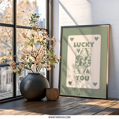 Lucky You Wall Art, Queen of Hearts Print, Playing Card Art, Retro Wall Decor, Minimalist Art Print, Trendy Room Decor - Tawshia