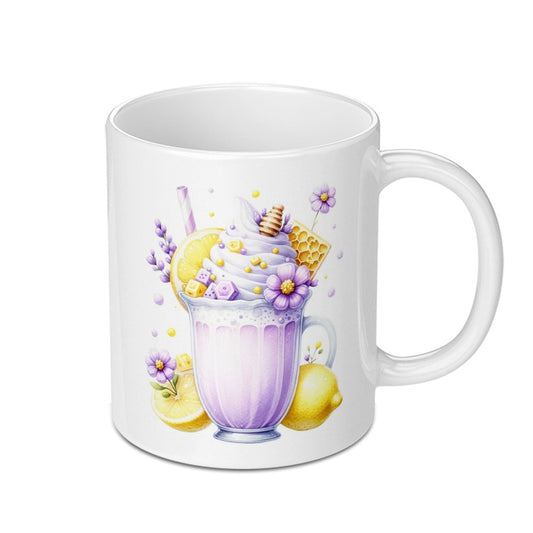 Lemonade Mug, Watercolor Mug, Floral Drink Mug, Summer Drink Mug, Purple Flowers Mug, Dessert Mug, Honeycomb Mug - Tawshia
