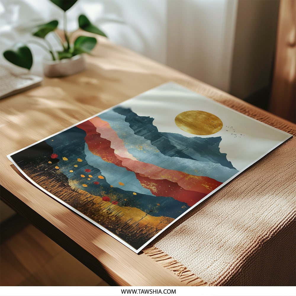 Abstract Mountain Photographic Print, Golden Sun Art, Landscape Wall Art, Home Decor, Modern Art Print, Nature Photography, Stylish Art - Tawshia