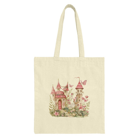 Fairy Castle Tote Bag, Watercolor Castle Print, Whimsical Pink Castle Design, Fantasy Castle, Fairy Talecore Tote, Unique Gift For Her - Tawshia