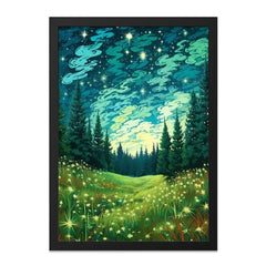 Enchanted Forest Wall Art, Starry Night Print, Fantasy Landscape Poster, Celestial Home Decor, Nature Illustration, Magical Wall Decor - Tawshia