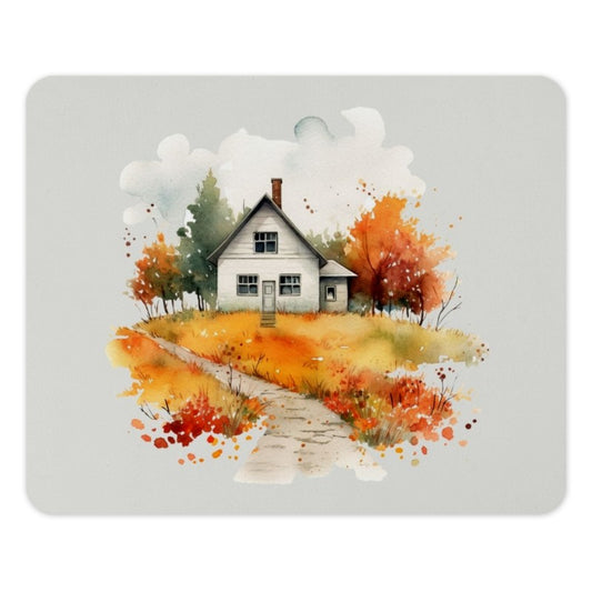 Autumn House MousePad, Watercolor Cottage, Fall Trees Computer Mat, Desktop Decor, Cozy Home Illustration, Cute Office Accessory - Tawshia