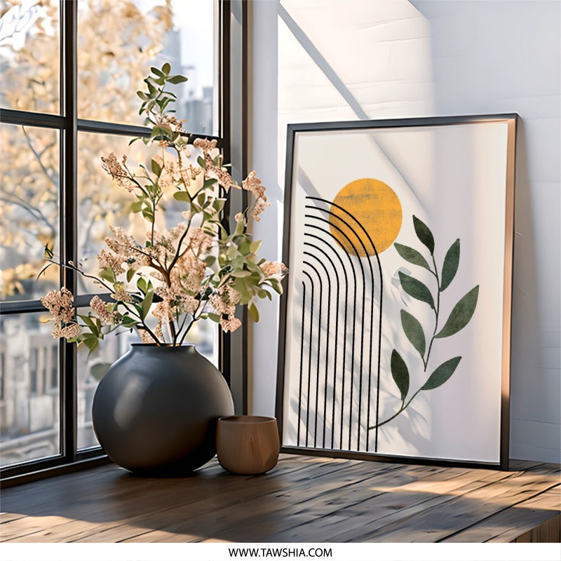 Minimalist Wall Art, Geometric Print, Boho Decor, Plant Art, Mid Century Modern, Abstract Art Print, Home Decor - Tawshia