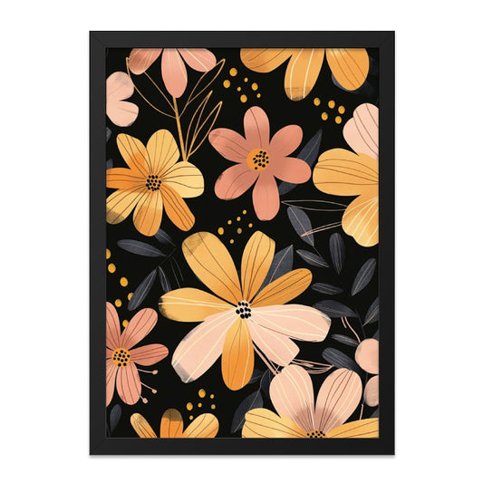 Floral Wall Art, Flower Print, Botanical Art, Black Background, Modern Home Decor, Colorful Floral Design, Wall Decor, Flower Artwork - Tawshia