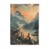 Asian Landscape Photographic Print, Mountain Sunset Art, Japanese Temple Photo, Misty Lake Decor, Zen Wall Art, Nature Photography - Tawshia