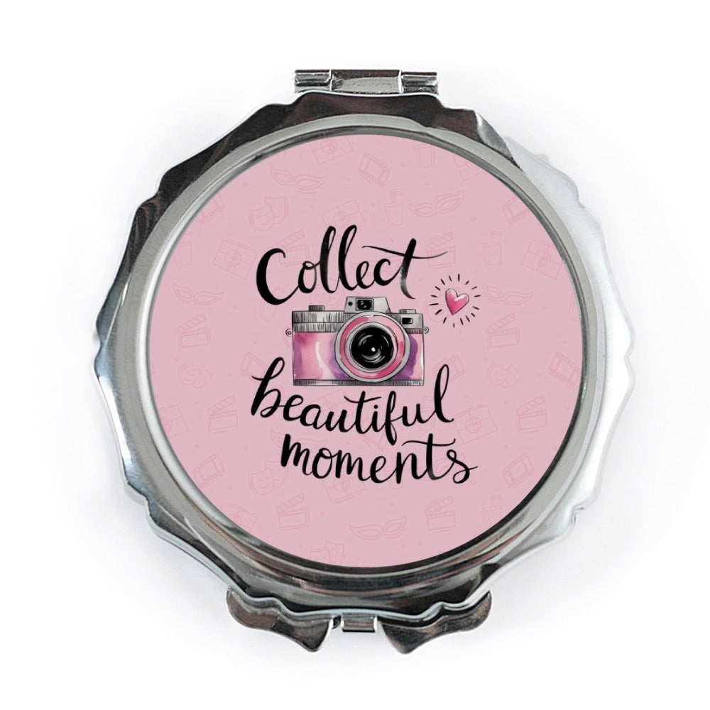 Collect Beautiful Moments Pocket Mirror, Pink Camera Art, Inspirational Gift, Photography Lover, Trendy Accessories, Cute Purse Mirror - Tawshia