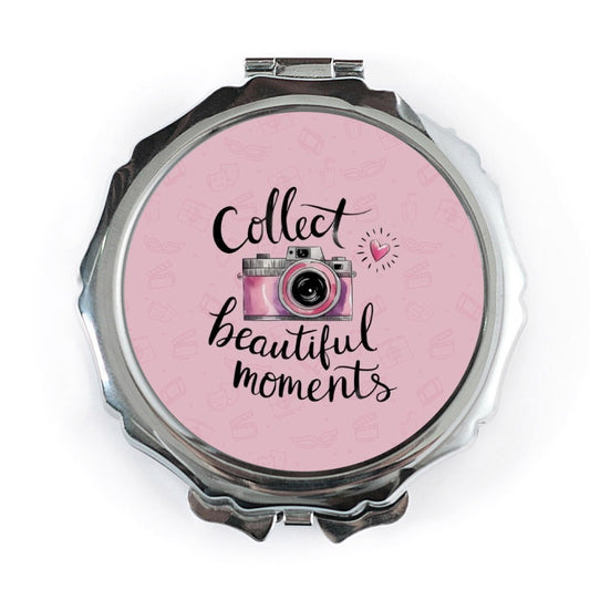 Collect Beautiful Moments Pocket Mirror, Pink Camera Art, Inspirational Gift, Photography Lover, Trendy Accessories, Cute Purse Mirror - Tawshia