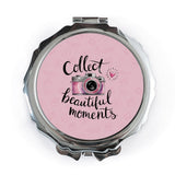 Collect Beautiful Moments Pocket Mirror, Pink Camera Art, Inspirational Gift, Photography Lover, Trendy Accessories, Cute Purse Mirror - Tawshia