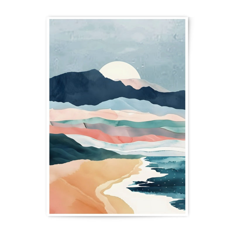 Abstract Landscape Photographic Print, Minimalist Mountain Art, Coastal Decor, Beach Sunrise Wall Art, Modern Home Decor - Tawshia
