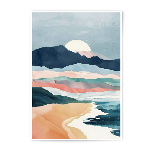 Abstract Landscape Photographic Print, Minimalist Mountain Art, Coastal Decor, Beach Sunrise Wall Art, Modern Home Decor - Tawshia
