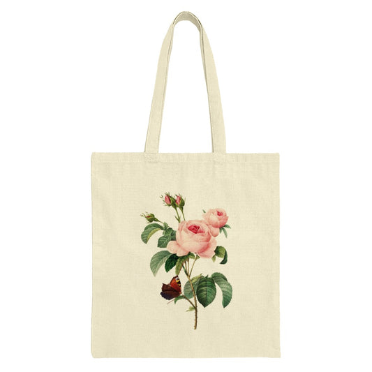 Pink Rose Tote Bag, Floral Tote, Butterfly Tote Bag, Botanical Bag, Gift for Her, Stylish Tote Bag, Elegant Bag, Unique Tote Design - Tawshia