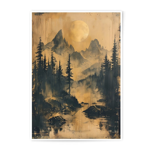 Mountain Forest Photographic Print, Moonlit Landscape Art, Moody Nature Wall Decor, Scenic Home Art, Atmospheric Photo Print - Tawshia