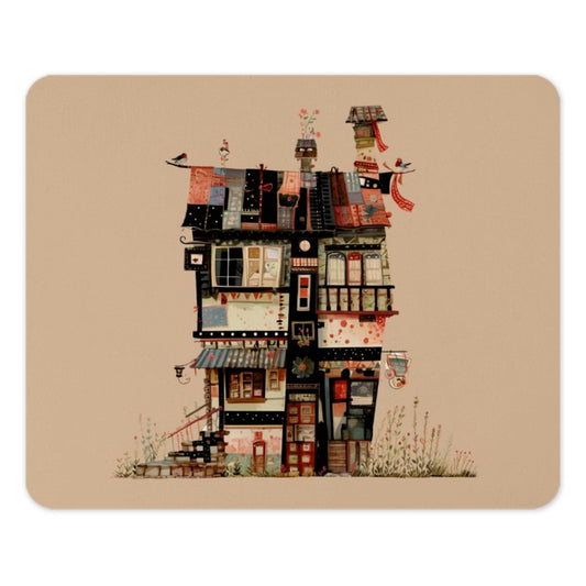 Quirky Building MousePad, Unique Home Office Decor, Whimsical House Art, Cute Desk Accessory, Colorful Mouse Pad, Fantasy House Gift - Tawshia