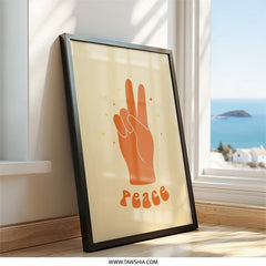 Peace Sign Wall Art, Retro Peace Hand, 70s Decor, Peace Poster, Trendy Wall Decor, Orange Hand Sign, Room Decor, Minimalist Art - Tawshia
