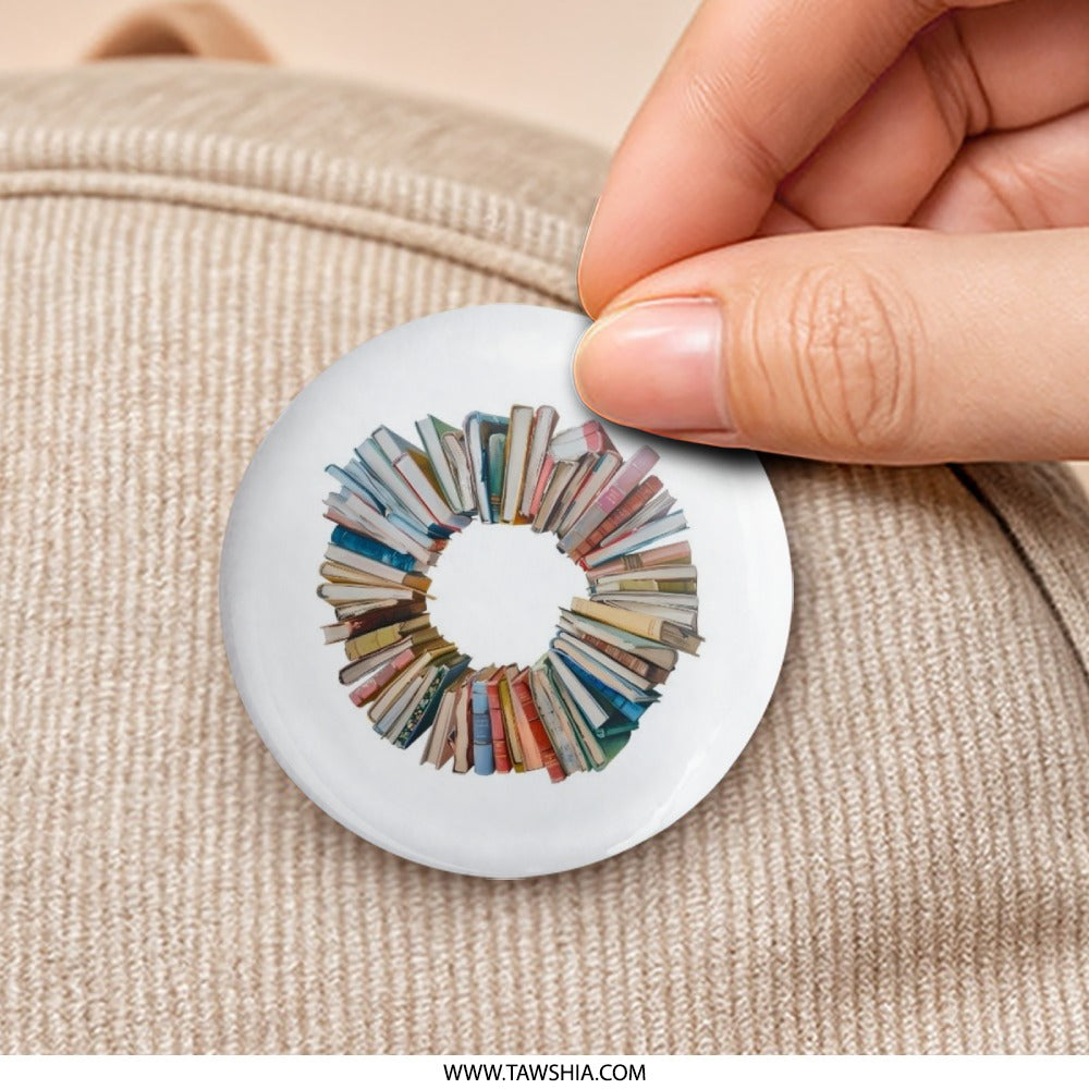 Book Wreath Pinback Button, Librarian Gift, Book Lover Present, Bookworm Badge, Unique Accessories, Teacher Appreciation Button - Tawshia