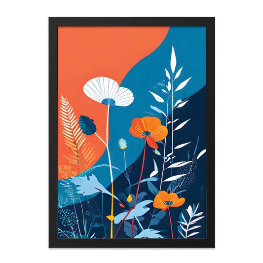 Abstract Floral Wall Art, Modern Botanical Print, Orange and Blue Flower Artwork, Contemporary Home Decor, Nature Inspired Art - Tawshia