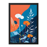 Abstract Floral Wall Art, Modern Botanical Print, Orange and Blue Flower Artwork, Contemporary Home Decor, Nature Inspired Art - Tawshia
