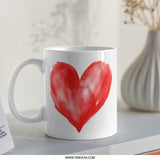 Red Heart Mug, Watercolor Heart Design, Valentine's Day Gift, Romantic Coffee Mug, Love Heart Mug, Heart Mug Gift - Tawshia