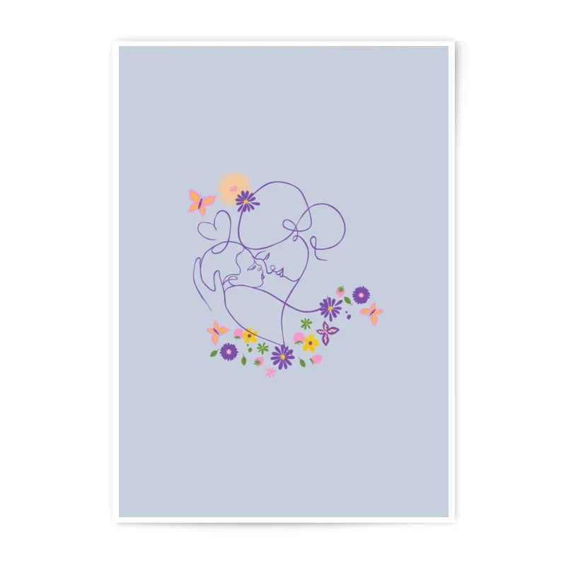 Mother Child Line Art Photographic Prints, Floral Butterfly Art, Minimalist Nursery Decor, Mom and Baby Print, Gift for Mom - Tawshia