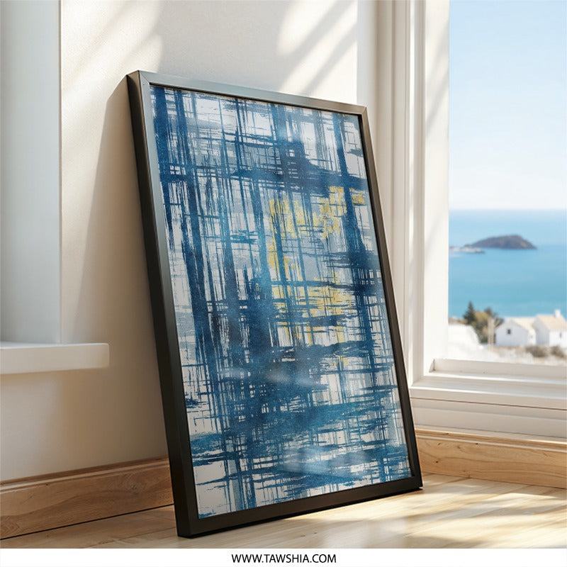 Abstract Blue Wall Art, Modern Minimalist Print, Geometric Decor, Brush Stroke Texture, Contemporary Wall Decor, Living Room Art - Tawshia